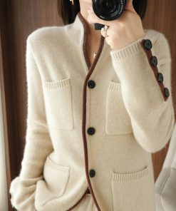 variant image1BELIARST 100 Pure Wool Sweater Autumn Winter 2022 Women s Stand up Collar Cardigan Casual Knit