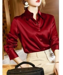 variant image1Brand Quality Luxury Women Shirt Elegant Office Button Up Long Sleeve Shirts Momi Silk Crepe Satin