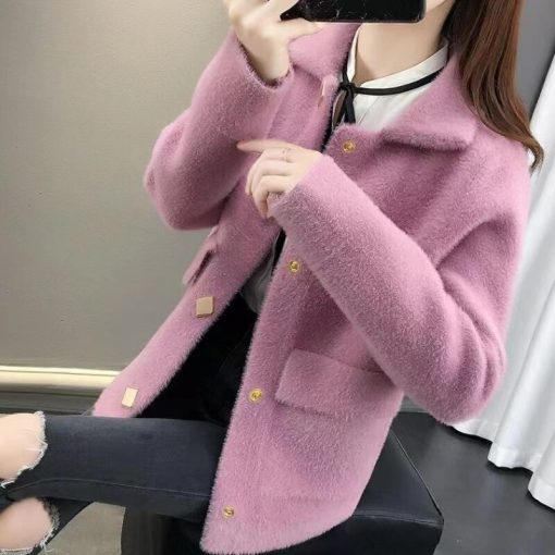 variant image1Coat Women s 2022 Winter New Korean Version Imitation Mink Velvet Suit Collar Long Sleeve Pocket