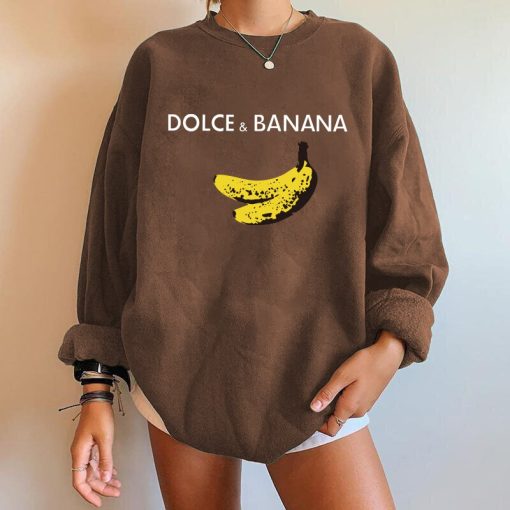 variant image1Dolce banana Print Women Sweatshirts Streetwear Round Neck Long Sleeve Drop Shoulder Loose Winter Woman Sweatshirts
