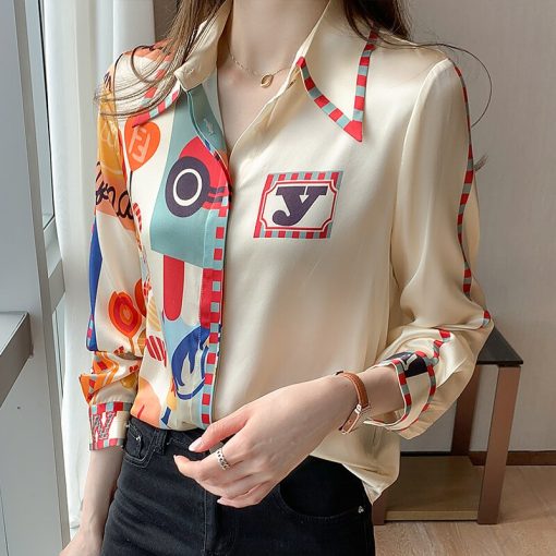 variant image1Fashion flower print ladies shirts Women s Blouses 2021 Spring Autumn Long Sleeve Shirts Tops Blusas