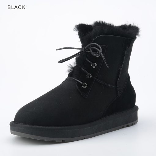 variant image1INOE Fashion Sheepskin Suede Leather Women Casual Short Winter Snow Boots Natural Sheep Wool Fur Lined