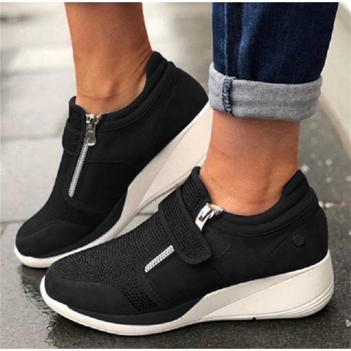 variant image1KAMUCC Woman Wedge Sneaker Women Casual Shoes Breathable Women Non slip PU Leather Increased Shake Shoes