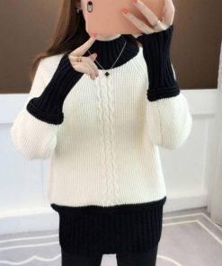 variant image1Knitted Women s Turtleneck Sweater Fashion Long Sleeve Loose Ladies Pullover Tops 2022 Winter Warm Female