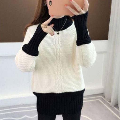 variant image1Knitted Women s Turtleneck Sweater Fashion Long Sleeve Loose Ladies Pullover Tops 2022 Winter Warm Female