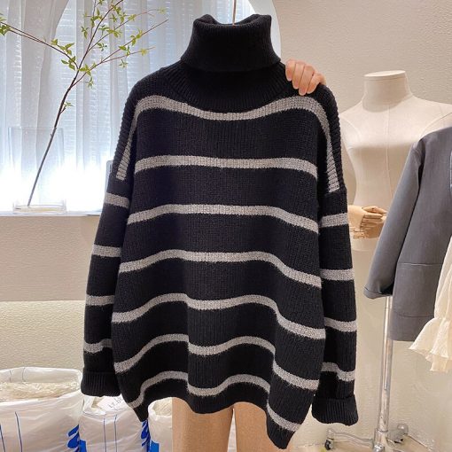variant image1Loose Turtleneck Knitted Women Sweater Pullovers Autumn Winter 2022 Long Sleeved Female Pulls Outwear Top Quality