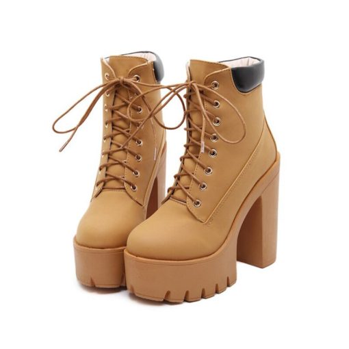 variant image1New 2020 Platform Ankle Boots Women Autumn Lace Up Thick High Heel Ladies Woman Fashion Shoes