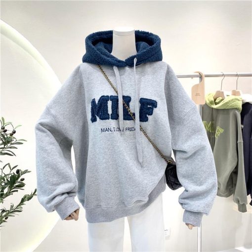 variant image1OUSLEE Fashion Patchwork Oversize Sweatshirt Women Winter Casual Loose Cotton Thick Letter Long Sleeve Hoodies Female