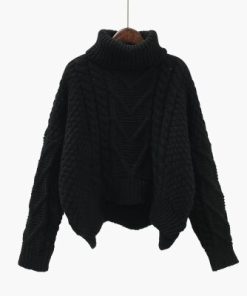 variant image1Thickened Sweater Women Autumn Winter Tops Korean Style Loose Twist Knitted Short Design Pullover Turtleneck Black