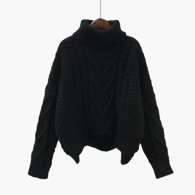 variant image1Thickened Sweater Women Autumn Winter Tops Korean Style Loose Twist Knitted Short Design Pullover Turtleneck Black