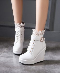 variant image1Winter Buckle super high Wedges Platform Ankle boots for Women Lace Up White Black High Heel