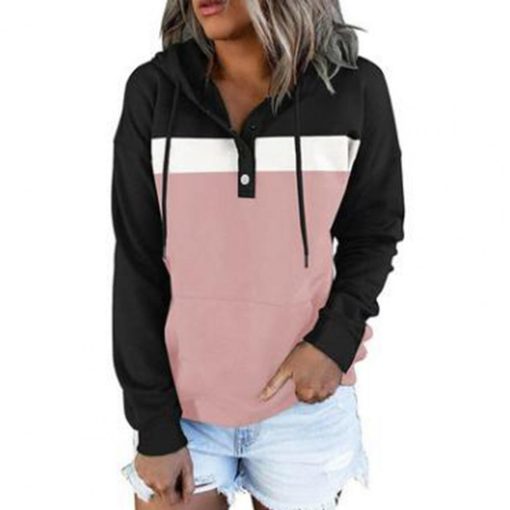 variant image1Women Hoodie Big Pocket Contrast Color Polyester Hooded Long Sleeve Autumn Sweatshirt for Daily Wear