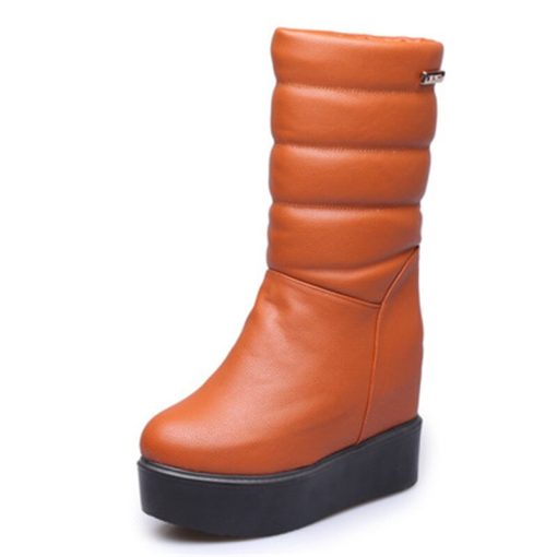variant image1Women Increased Internal Boots Wedge Mid Calf Boots Women Fashion Plush Warm Leather Snow Boots Round