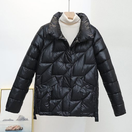 variant image1Women Jacket 2022 New Winter Parkas Female Glossy Down Cotton Jackets Stand Collar Casual Warm Parka