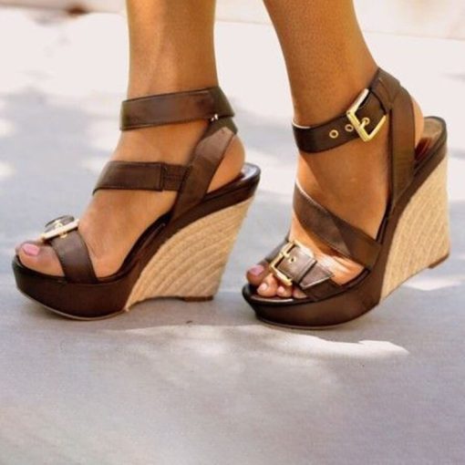 variant image1Women Sandals Summer Fashion Peep Toe Wedges Heel Sandals Casual Backle Strap Shoes Lady Thick Sole 1
