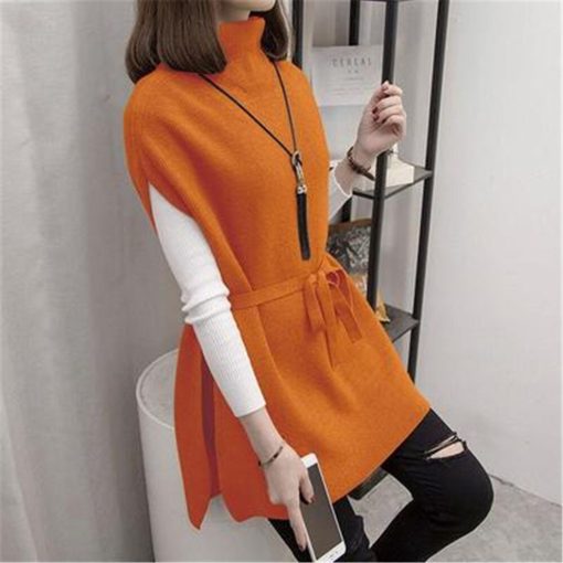 variant image1Women Sweater Vest Women s Turtleneck Sweater Vest Pullover Winter Knitted Dress Loose Fitting Waistcoat Loose