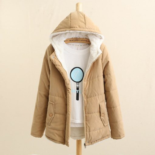 variant image1Women Winter Cotton Padded Jacket Plus Velvet Zipper Warm Hoodie