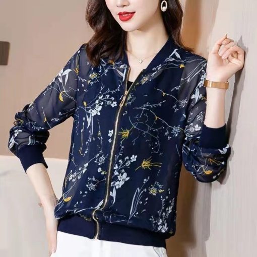 variant image1Women s Chiffon Spring Summer Outerwear V Neck Casual Floral Printing Wild Women s Clothing Lightweight