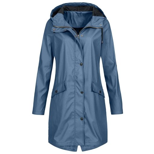 variant image1Women s Solid Color Rain Jacket Outdoor Hoodie Waterproof Windproof Long Coat Pocket Hodded Stormsuit Women