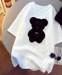 variant image1Women s T shirts Harajuku Girls Plus Size Tops Letter Jacquard O neck Short Sleeves Loose