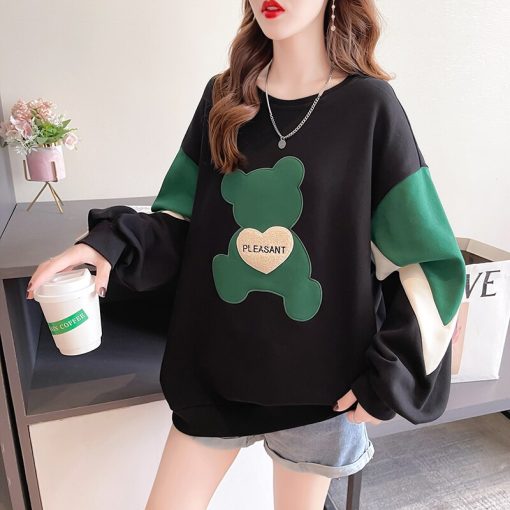 variant image1Women s Thin Oversized Sweatshirts Casual O neck Loose Pullover Harajuku Girls Cute Bear Appliques Off
