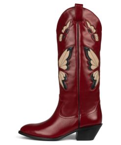 variant image1Womens Cowboy Cowgirl Mid Calf Boots Butterfly Embroidered Pointed Toe Stacked Heel Autumn Winter Slip On