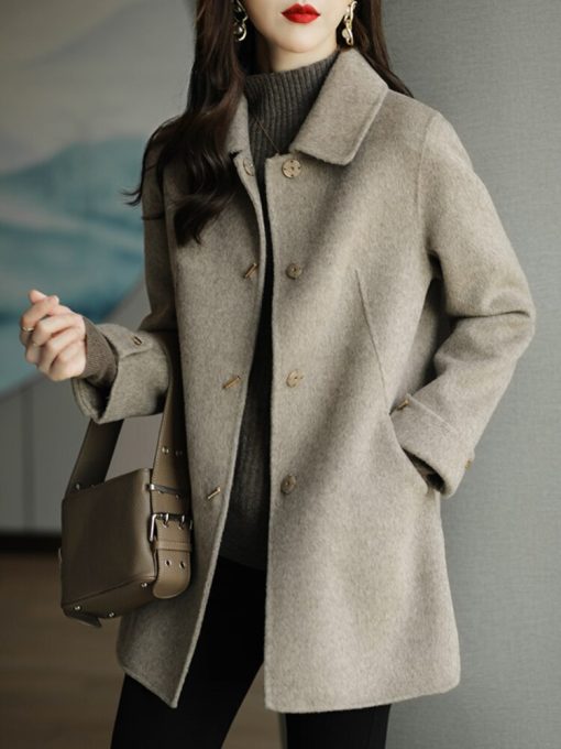 variant image1Woolen Coat Slim Fashion Office Lady Square Collar Single Breasted Winter Coats for Women 2022 Wide