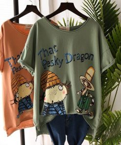 variant image22021 Summer New Plus Size T shirt Women Short sleeved Loose Casual Cartoon Printing Front Short