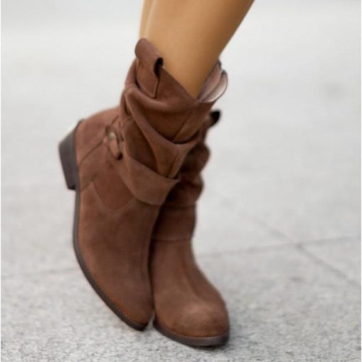 variant image22021 Winter Warm Suede Women Boots Vintage Zipper Shoes Buckle Lady Mid Calf Boot Outdoor Thick
