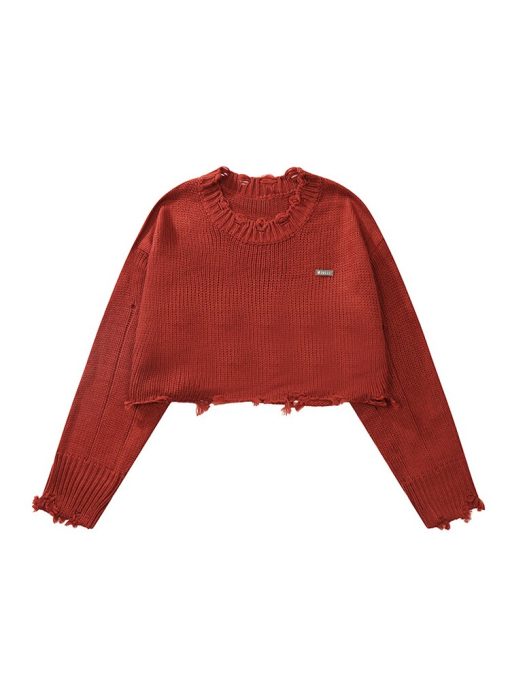 variant image22022 Autumn Winter Korean Fashion Women Crop Tops Long Sleeve O Neck Sweater Solid Color Knitwear