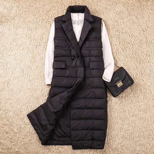 variant image22022 Spring Fall Long Duck Down Vest Two Button Female Slim Sleeveless Jacket Women Windproof Lightweight