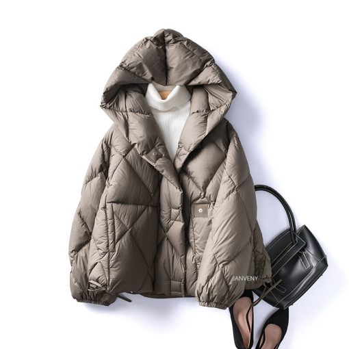 variant image22022 Winter New Fashion 90 White Duck Down Short Jacket Women Thick Warm Loose Cocoon Type