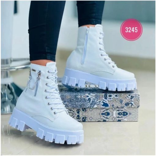 variant image22022 Winter Trend Women s Boots Patent Leather Zipper Warm Punk Gothic Combat Boots Lace Up