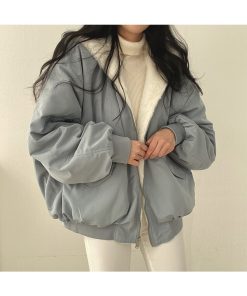variant image22022 Winter Women Short Parkas Lambs Wool Cotton Padded Coat Y2k Thick Puffer Fluffy Jacket Outer