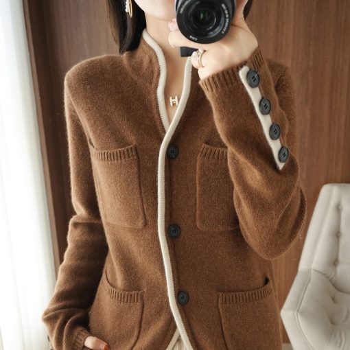 variant image2BELIARST 100 Pure Wool Sweater Autumn Winter 2022 Women s Stand up Collar Cardigan Casual Knit