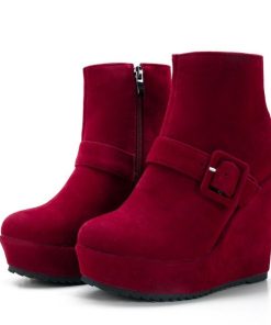 variant image2Big size 34 44 New Round Toe Buckle Boots for Women Sexy Ankle Boots Heels Fashion