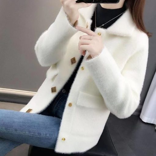 variant image2Coat Women s 2022 Winter New Korean Version Imitation Mink Velvet Suit Collar Long Sleeve Pocket
