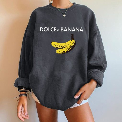 variant image2Dolce banana Print Women Sweatshirts Streetwear Round Neck Long Sleeve Drop Shoulder Loose Winter Woman Sweatshirts
