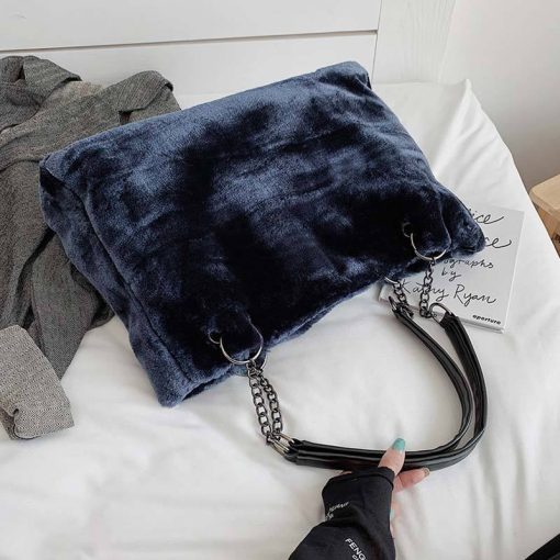 variant image2Faux Fur Women Shoulder Bag Casual Plush Lady Tote Handbag Fashion Chain Larger Capacity Shopping Bag