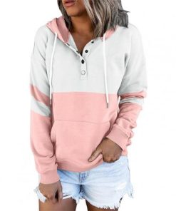 variant image2Hoodie Contrast Colors Warm Hooded Drawstring Lady Sweatshirt for Autumn
