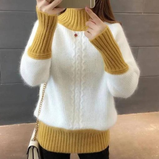 variant image2Knitted Women s Turtleneck Sweater Fashion Long Sleeve Loose Ladies Pullover Tops 2022 Winter Warm Female