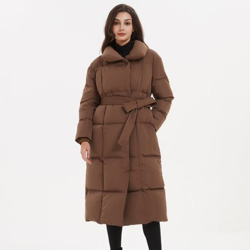 variant image2Malina Thick Loose Parkas Women Fashion Solid Covered Button Coats Women Elegant Tie Belt Long Cotton