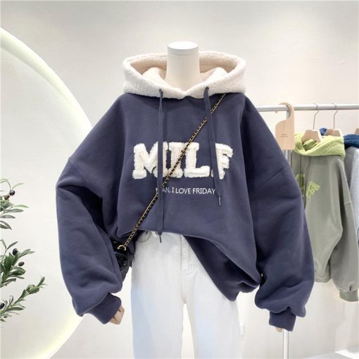 variant image2OUSLEE Fashion Patchwork Oversize Sweatshirt Women Winter Casual Loose Cotton Thick Letter Long Sleeve Hoodies Female