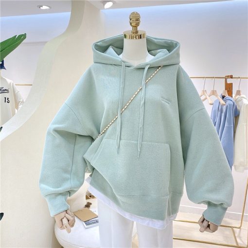 variant image2OUSLEE Hoodies Women Sweatshirts Autumn Winter Warm Thick Splicing Fake Two Piece Korean Simple Pocket Top