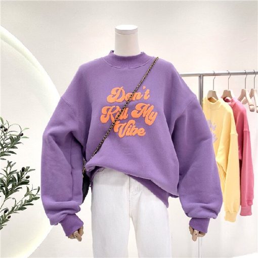 variant image2OUSLEE Korean Style Hoodies Women Sweatshirt Contrast Color Loose Plus Velvet Thick Embroidery Pullover Women s