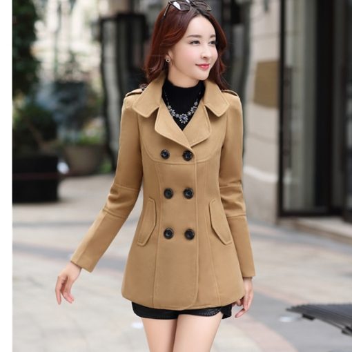 variant image2UHYTGF Fashion Winter Jacket Womens Double Breasted Short Wool Coat Solid Color Korean Slim Female Woolen