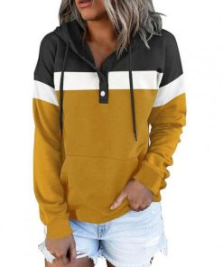 variant image2Women Hoodie Big Pocket Contrast Color Polyester Hooded Long Sleeve Autumn Sweatshirt for Daily Wear