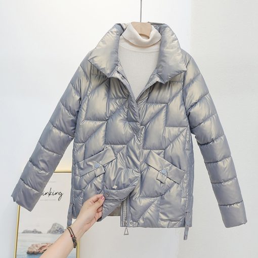 variant image2Women Jacket 2022 New Winter Parkas Female Glossy Down Cotton Jackets Stand Collar Casual Warm Parka