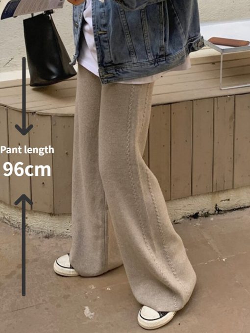 variant image2Women Pants Casual Warm Loose Knitted Wide Leg Pants High Waist Soft Waxy Comfortable Fashion Straight