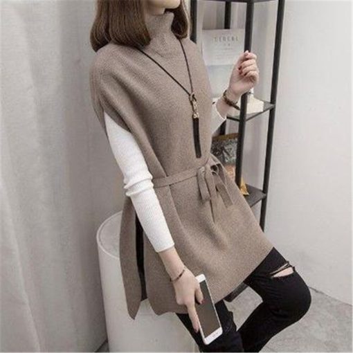 variant image2Women Sweater Vest Women s Turtleneck Sweater Vest Pullover Winter Knitted Dress Loose Fitting Waistcoat Loose